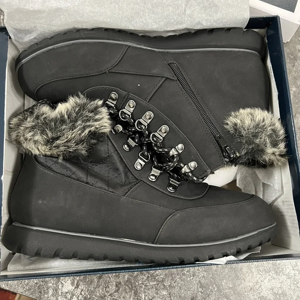 Karen Scott Women's Wanona Faux‎ Suede Fur Trim Ankle Boots Black Sz 10.5M